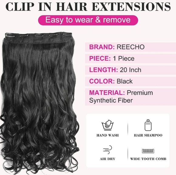 20" 1-Pack 3/4 Full Head Wavy Clip in Synthetic Hair Extensions - Picture 2 of 14